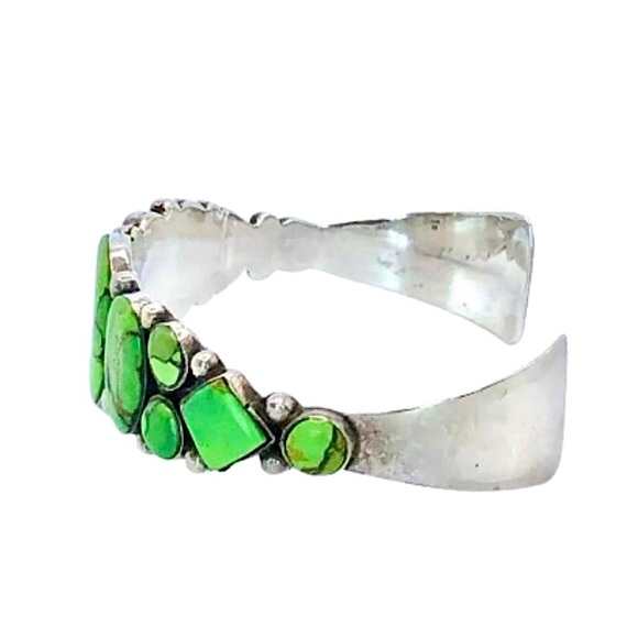 Green Turquoise Cabochon Sterling Silver Cuff  7 inches Philippines - Picture 3 of 7